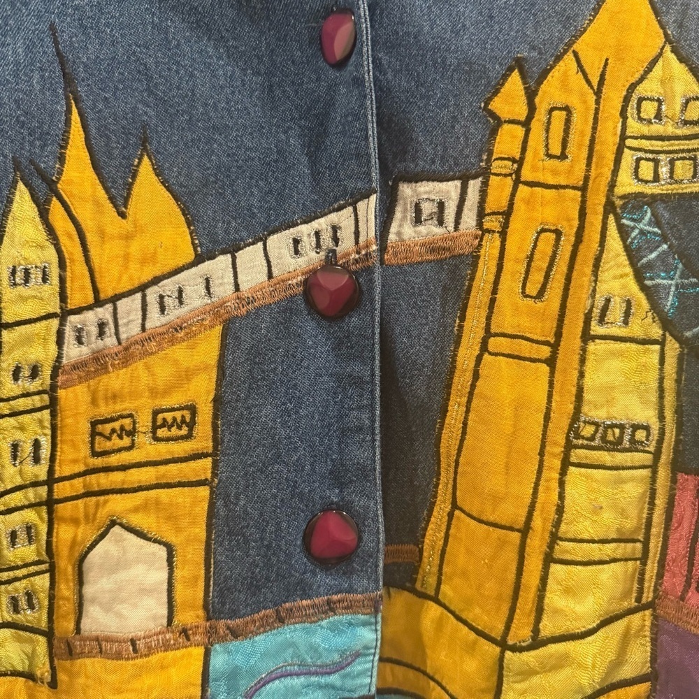 Vtg Kaktus USA Art to Wear Denim Jacket Applique Design Cotton Mix Size Small S - Picture 4 of 10